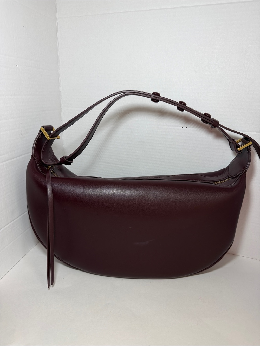 Zara Deep Burgundy Crescent Shoulder Bag